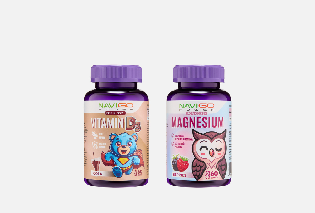 

набор бад для детей NAVIGO POWER, Магний с ягодами и витамин D3 с колой 2 шт