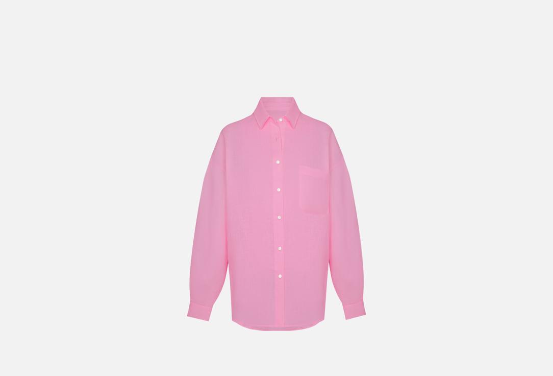 Изображение товара Розовая женская рубашка AnnMel из натурального льна свободного кроя