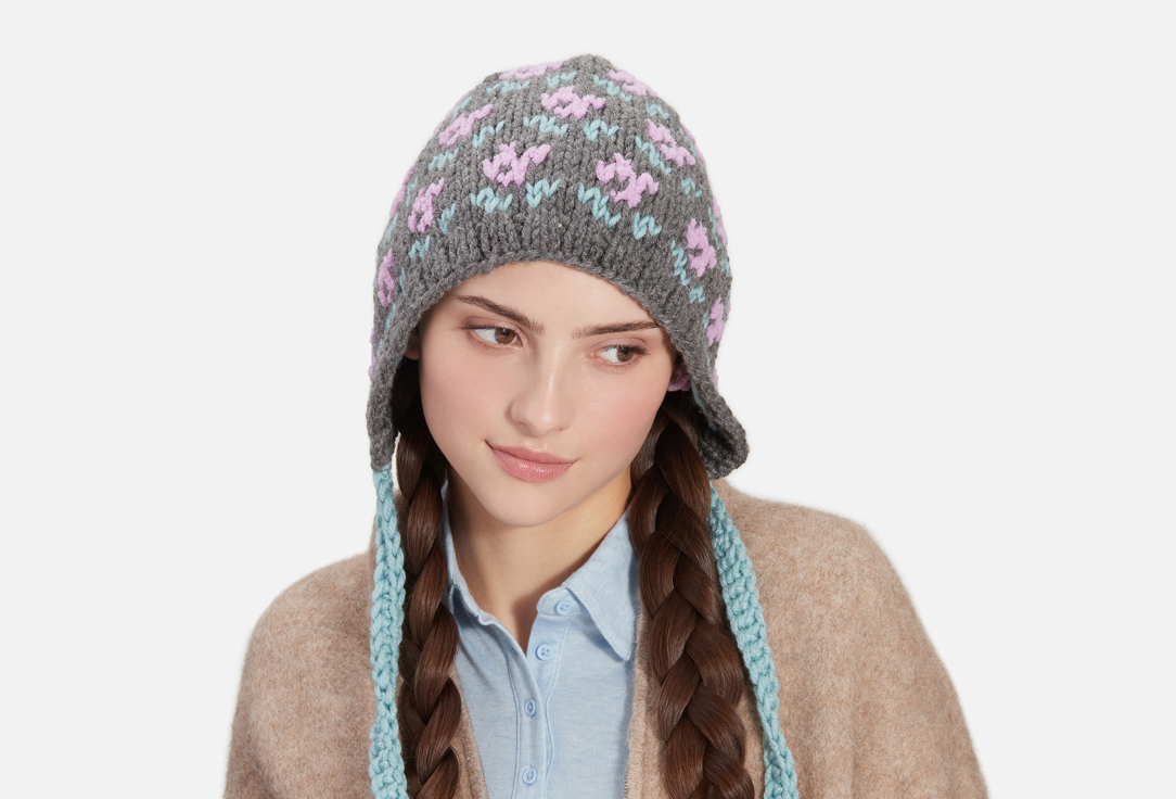 Изображение товара Жаккардовый чепчик Check Ya Head ручной работы для зимы, объемная пряжа