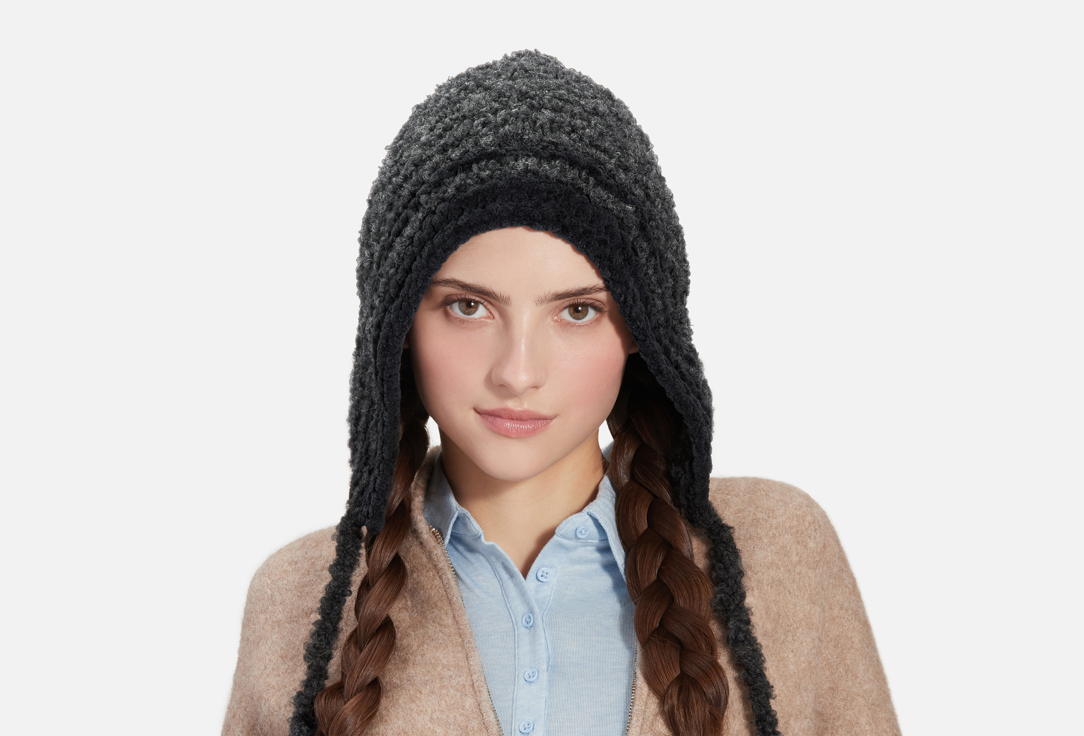 Изображение товара Ручной работы зимний чепчик из шерсти и акрила, обхват 56-59 см