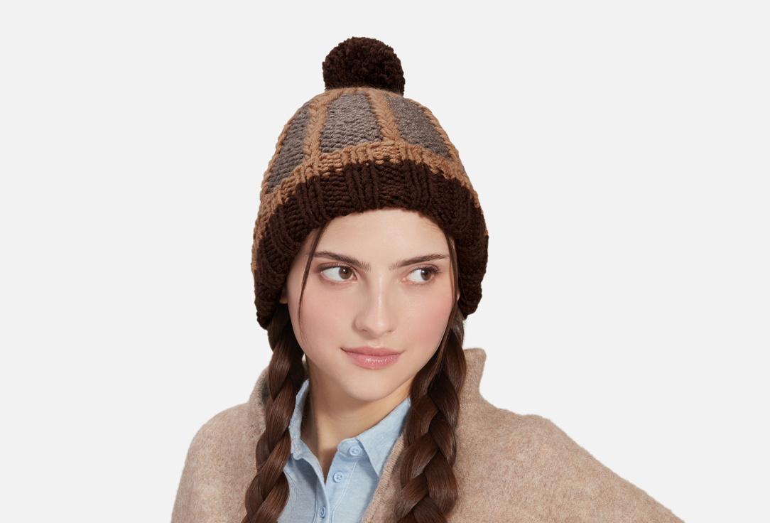 Изображение товара Шапка Check Ya Head в стиле колорблок с помпоном 56-59 см