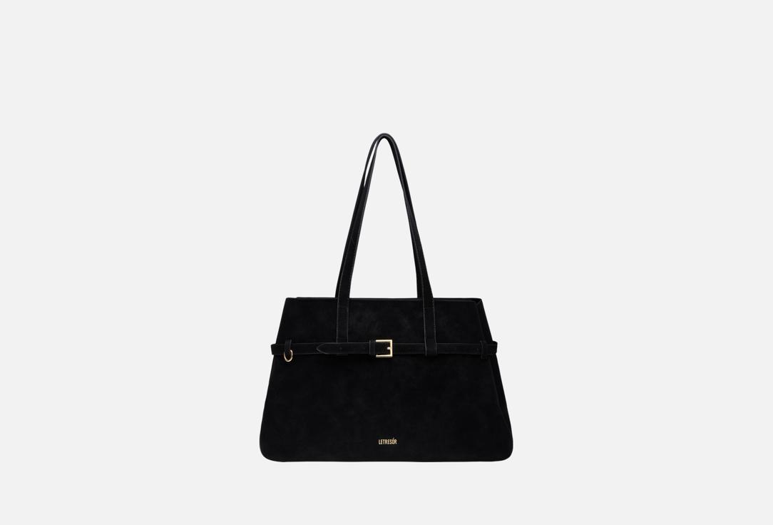 Изображение товара Стильная женская сумка с ручками из нубука и текста в золотой фурнитуре