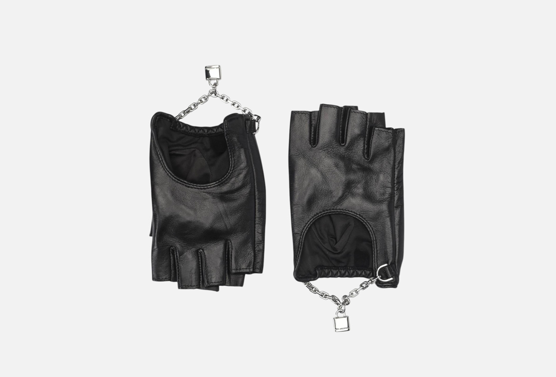 Изображение товара Черные митенки Karl Lagerfeld из натуральной кожи с цепочкой и логотипом