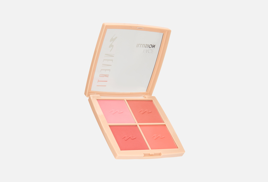 Изображение товара Румяна для лица Neverti face illusion 4 оттенка, кремовая текстура, матовий финиш, 12 г