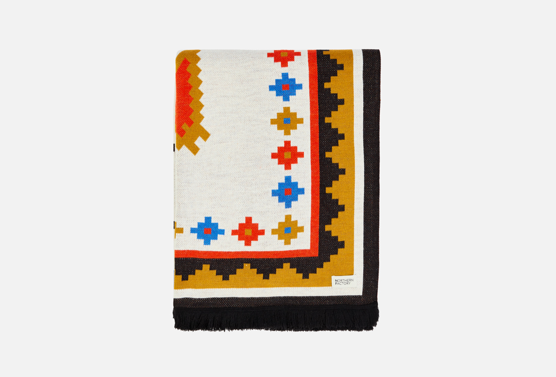 Изображение товара Вязаный плед NORTHERN FACTORY National с орнаментом и бахромой 155x200 см