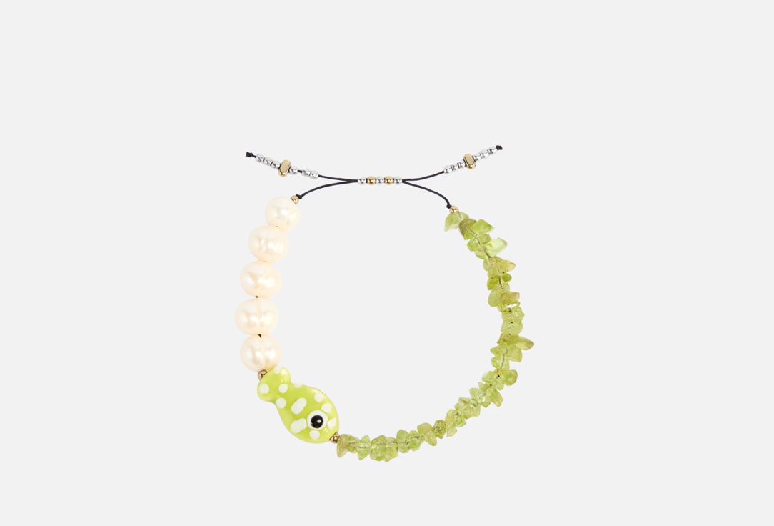 

Браслет SOMETHING SPECIAL, С рыбкой из керамики, натурального хризолита и жемчуга 1 шт