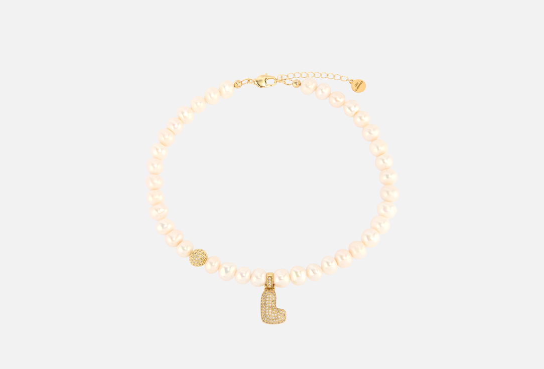 Изображение товара Колье из натурального жемчуга с буквой L gold авторское украшение для женщин
