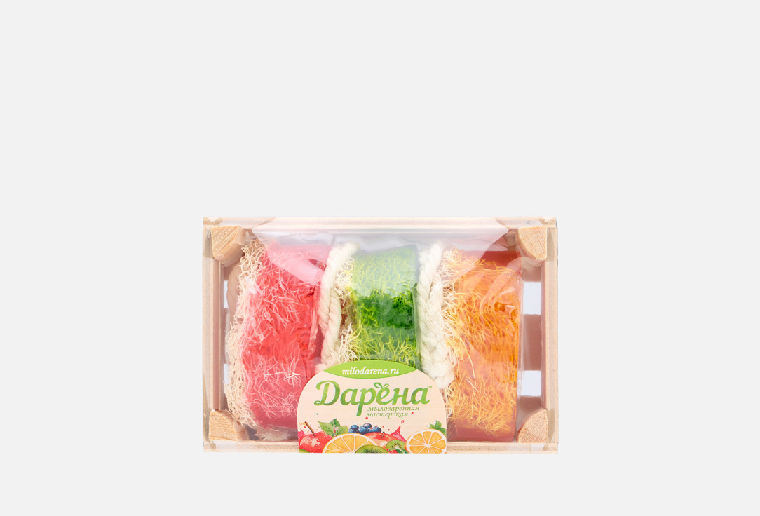 Изображение товара Набор твердого мыла с люфой Дарёна №2 мандарин, карамбола, малина