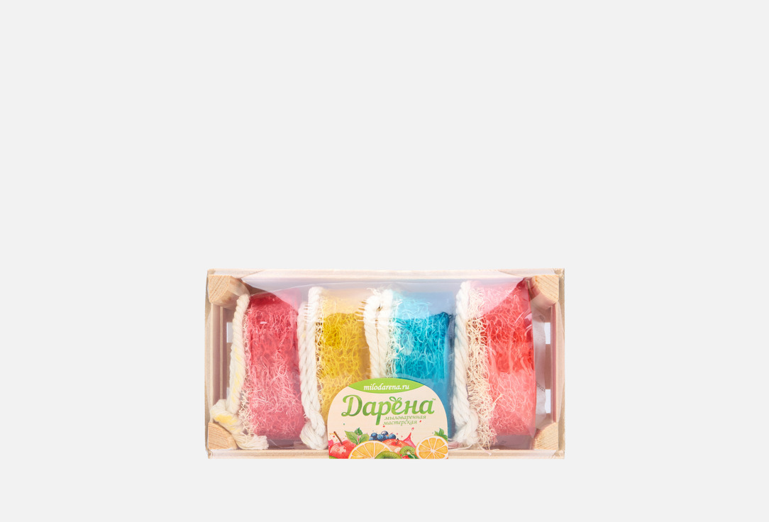 Изображение товара Набор мыла с люфой Дарёна №3 виноград лимон свежесть малина 4 шт 280 гр