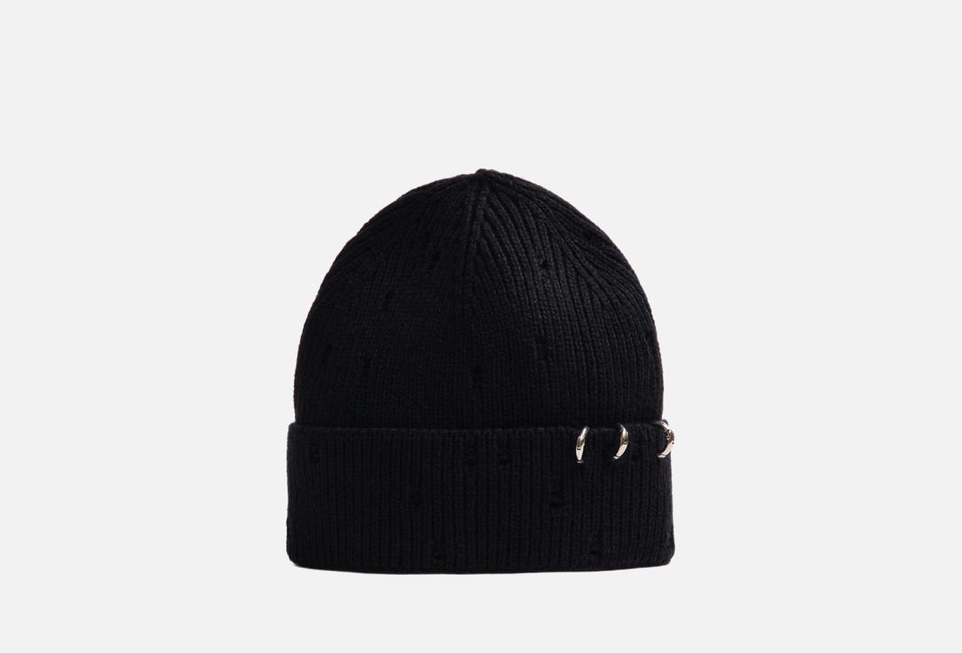 Изображение товара Стильная женская шапка Befree черная из акрила с металлическим пирсингом
