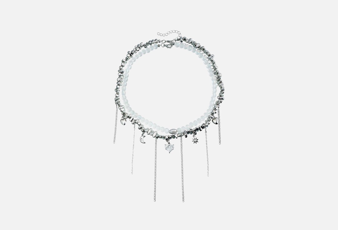 Изображение товара Колье-чокер Настроение женщины многослойное серебро с подвесками из стекла