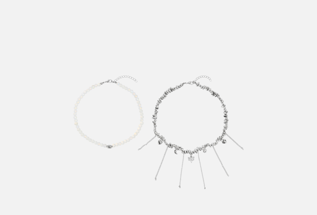 Изображение товара Колье-чокер Настроение женщины многослойное серебро с подвесками из стекла