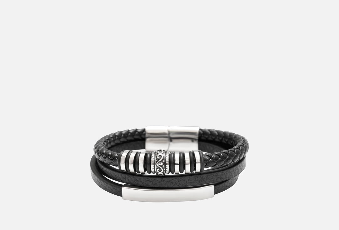 Изображение товара Мужской кожаный браслет со стальным замком премиум качества