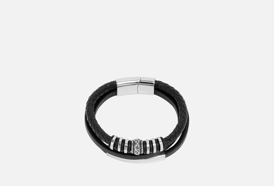 Изображение товара Мужской кожаный браслет из стали и натуральной кожи премиум класса