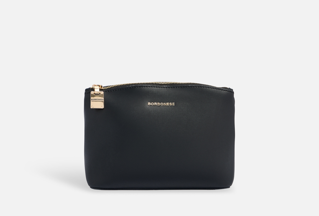 Изображение товара Косметичка BORBONESE черная из натуральной кожи 14x20x9,5 см элегантный аксессуар