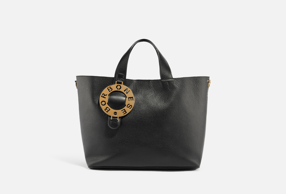 Изображение товара Кожаная сумка-шопер BORBONESE черная 16х26,5х35 см, натуральная кожа