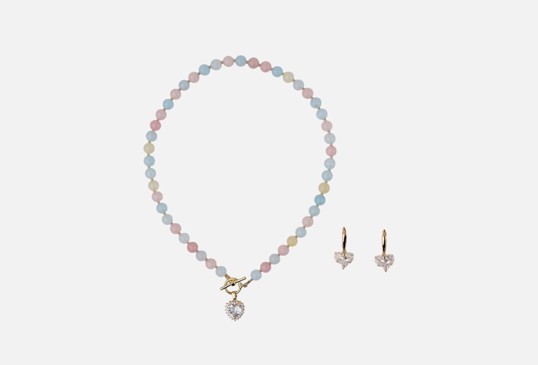 Изображение товара Набор украшений: колье и серьги 19.stone из микса кварца с сердцем