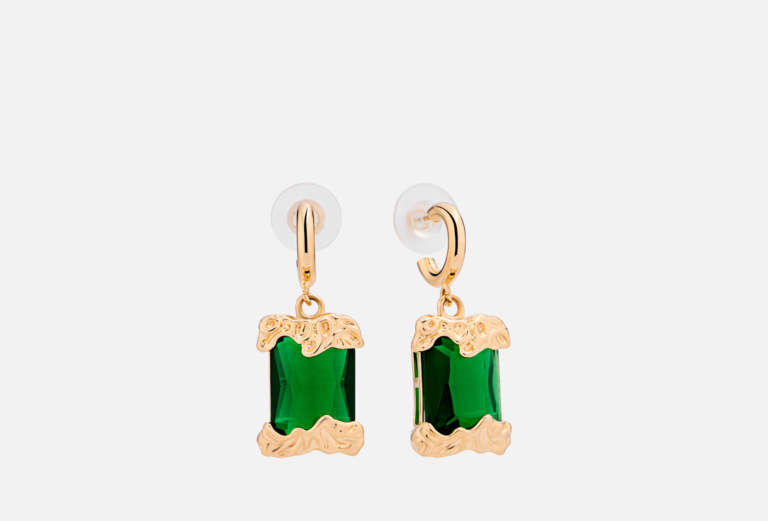 Изображение товара Серьги-пусеты Бюро 13 Cleopatra с зелёным стеклянным камнем и золотистым покрытием