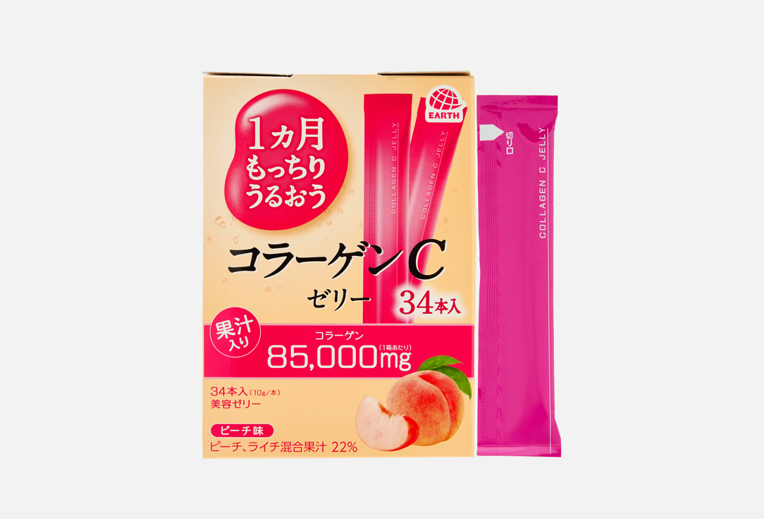 Изображение товара коллаген и витамин C Earth желе со вкусом персика в стиках