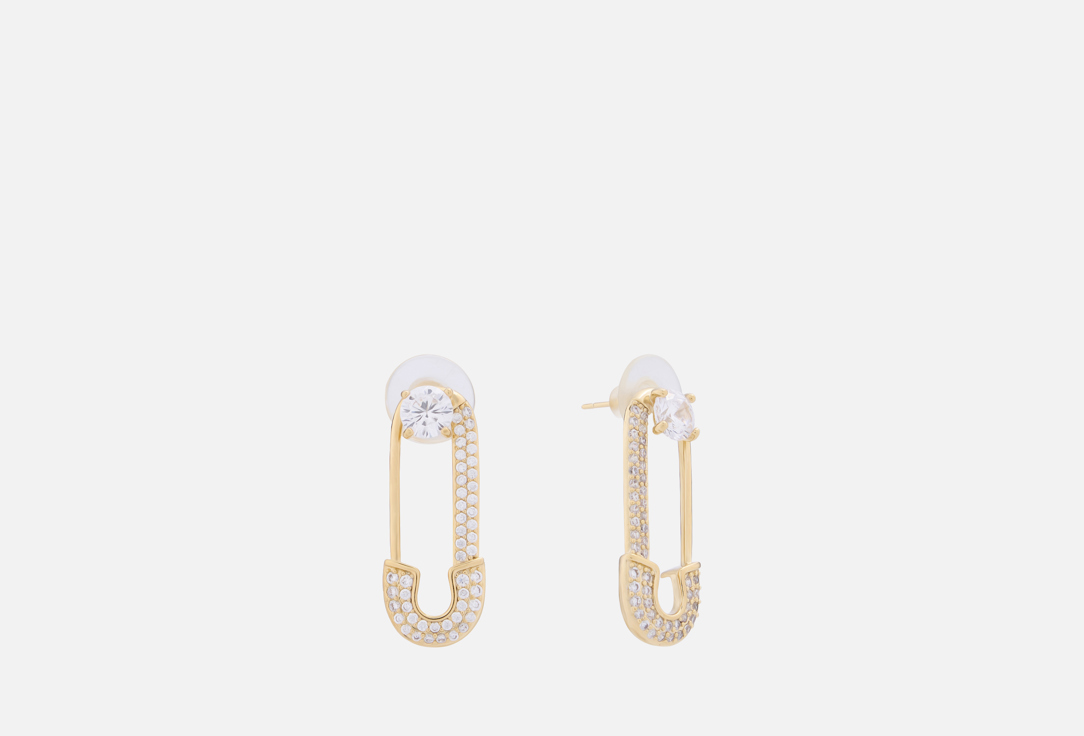 Изображение товара Серьги Бюро 13 Game в форме булавки с прозрачными камнями золотистого цвета