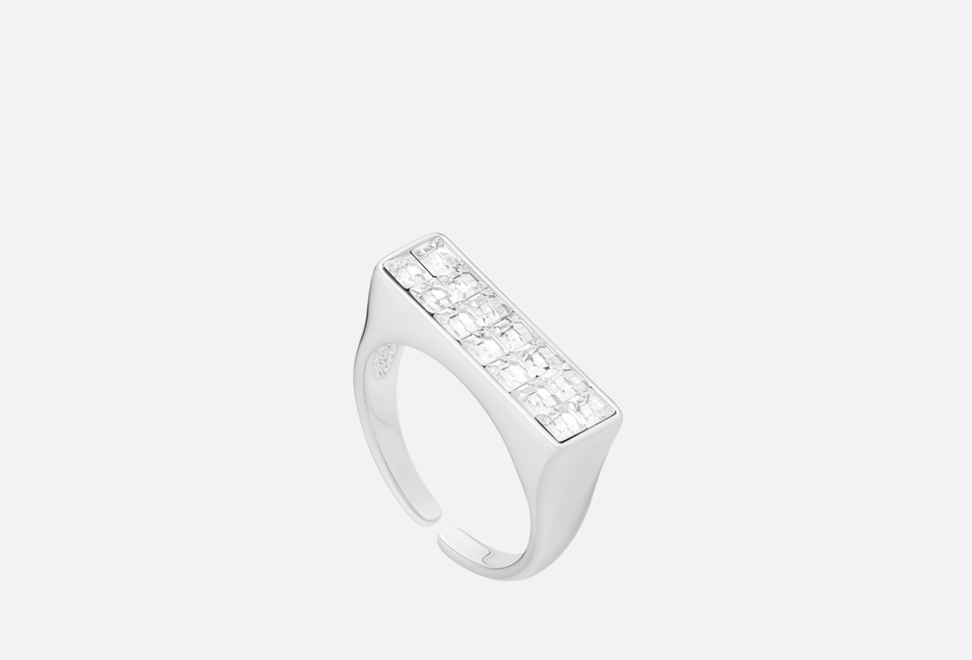 Изображение товара Стильное серебристое кольцо Бюро 13 из бижутерного сплава с стеклом для женщин