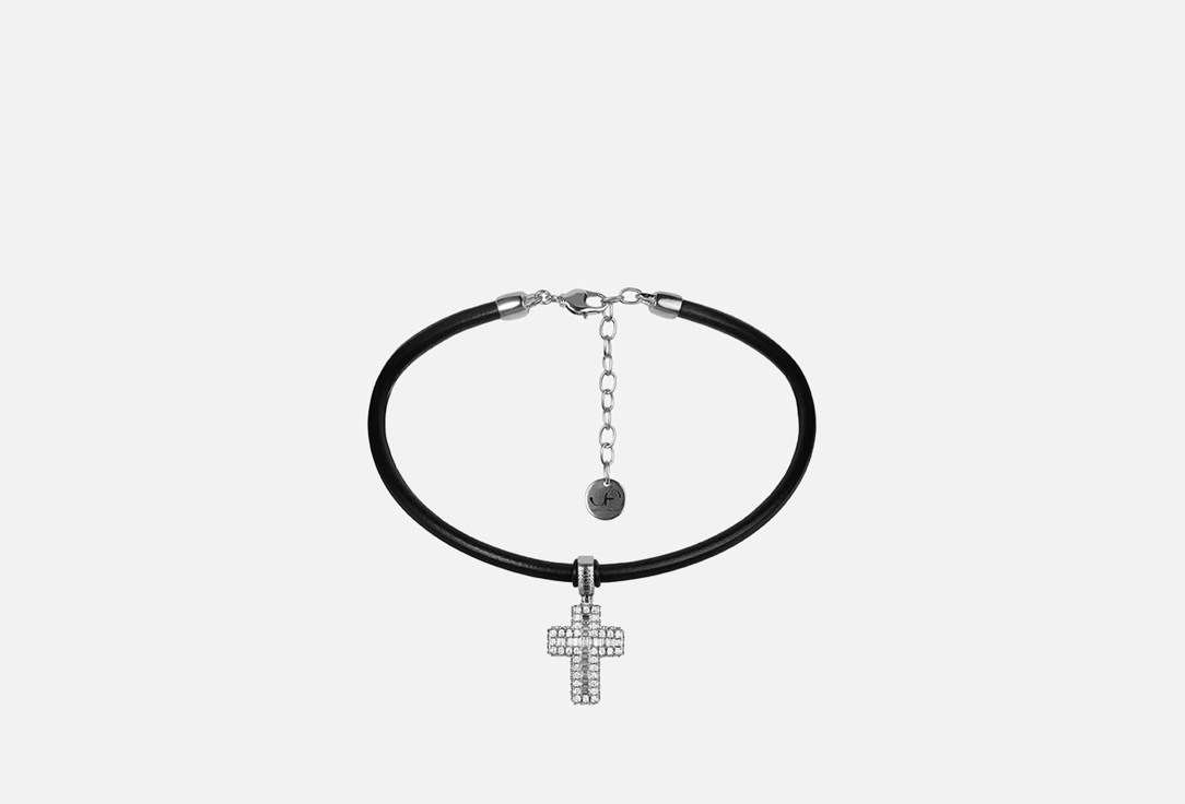 Изображение товара Колье SAFINA CONCEPT крест из кожи и серебра с фианитами, длина 37-40 см