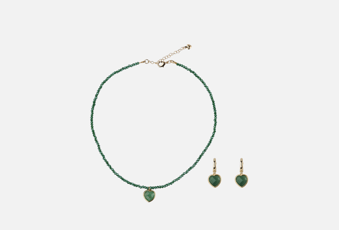 Изображение товара Набор украшений: колье и серьги 19.stone из зеленого агата и стекла