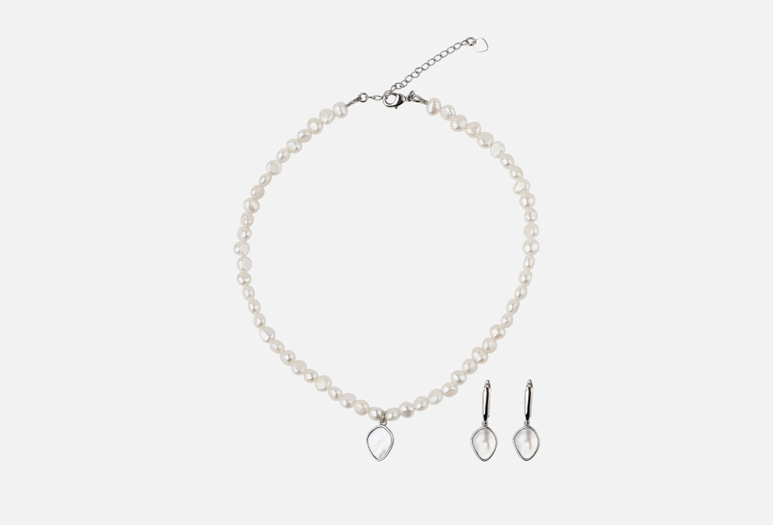 Изображение товара Набор украшений колье и серги из жемчуга и перламутра ручная работа