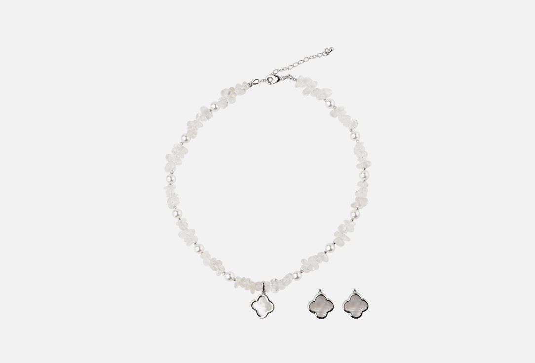 

Набор украшений: колье и серьги 19.STONE, С клевером в родии 3 шт