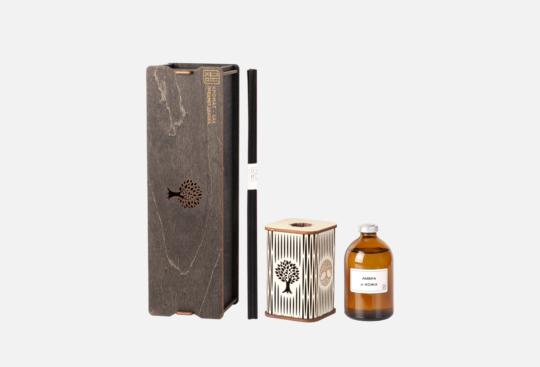Изображение товара Ароматический диффузор ДИко Амбра и Кожа в подарочном футляре из дерева 100 мл