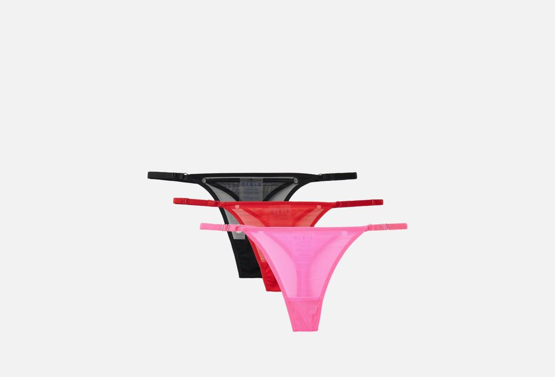 

Набор трусов стрингов BY MSH, Мультиколор, Черный, красный, розовый 3 шт