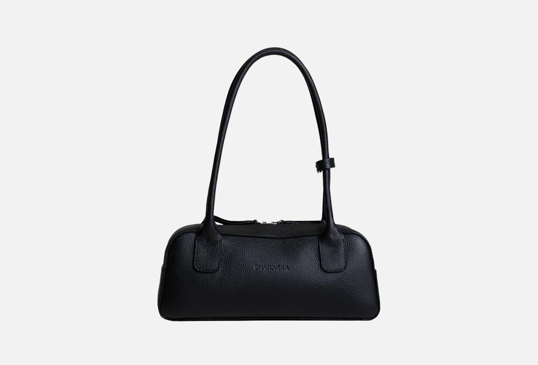 Изображение товара Натуральная кожаная сумка-багет Gnatovska для женщин черная с молнией