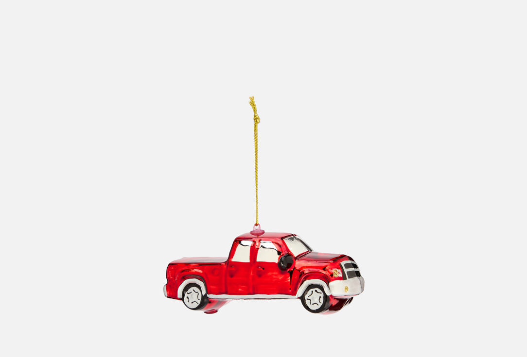 Изображение товара Подвеска декоративная Яркая машинка красная из стекла для елки 12.6 см