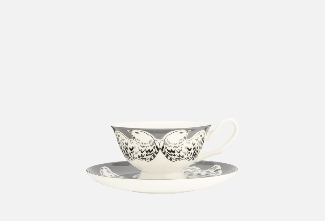 

Чайная пара ХОХЛОМА Х АЛЕНА АХМАДУЛЛИНА, Принт, Перья на черном» 1 пар