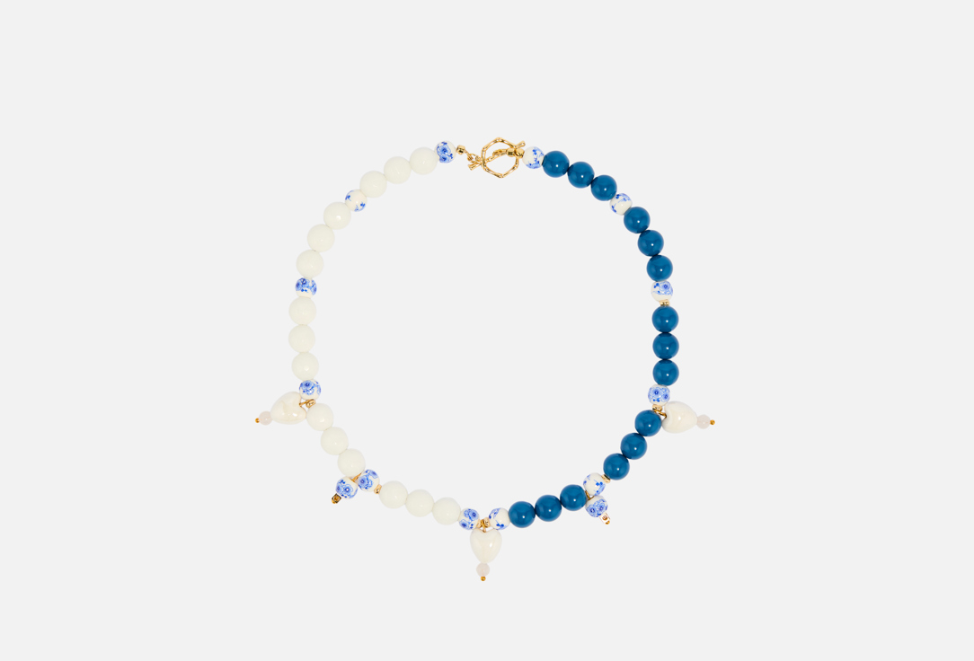 Изображение товара Колье Sweet Honey Jewelry лед и небо из агата жемчуга и гжели 23 см