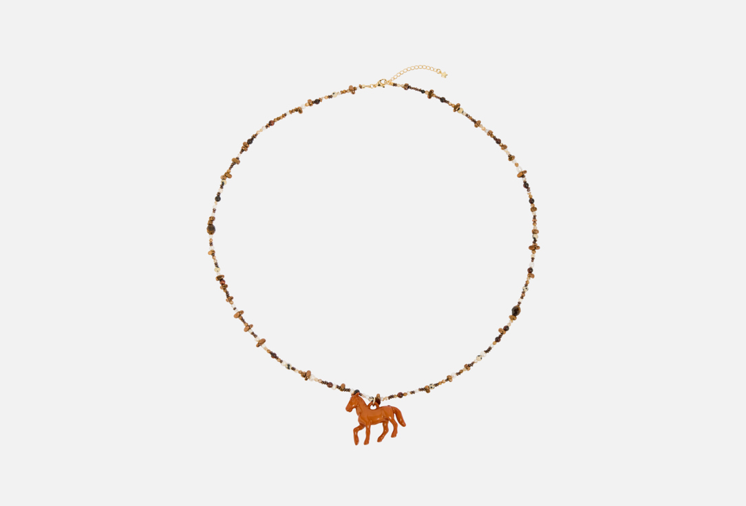 Изображение товара Уникальное колье с подвеской лошадка из натуральных камней 38 см