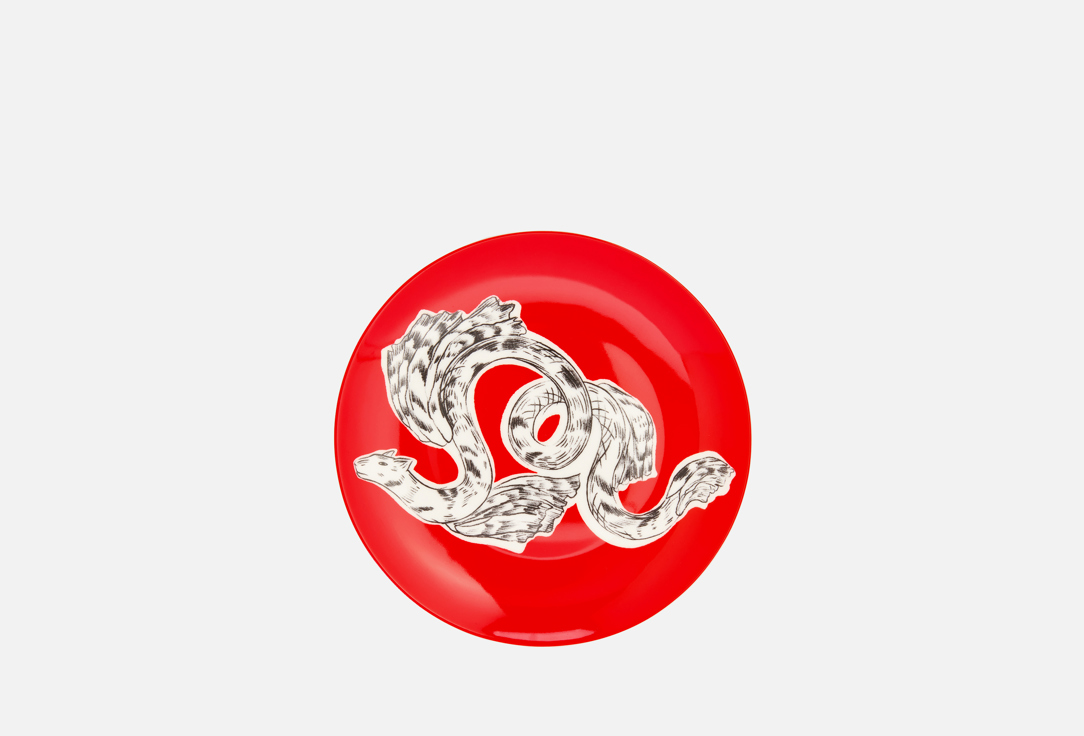 Изображение товара Тарелка закусочная Хохлома х Алена Ахмадуллина Перья на красном, 21 см