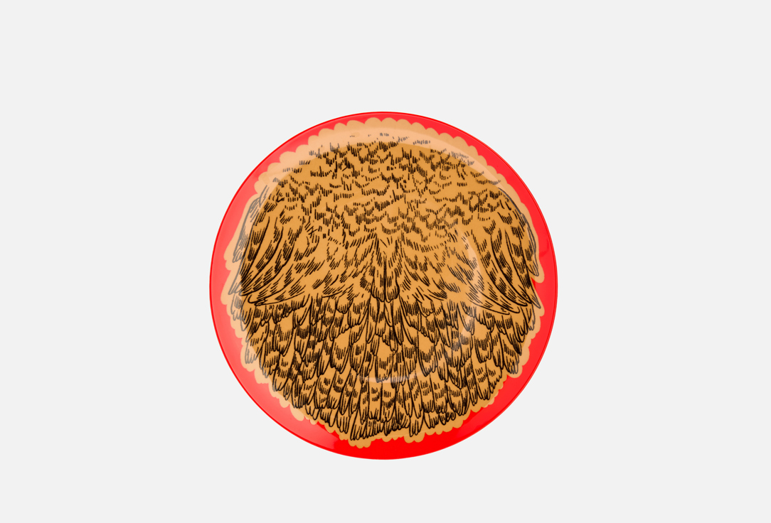 Изображение товара Тарелка обеденная Хохлома х Алена Ахмадуллина Золотые перья на красном, 26 см