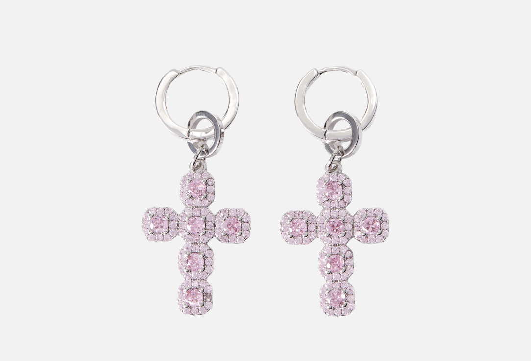 Изображение товара Серьги с подвесами крест розовый длина 10 см для женщин