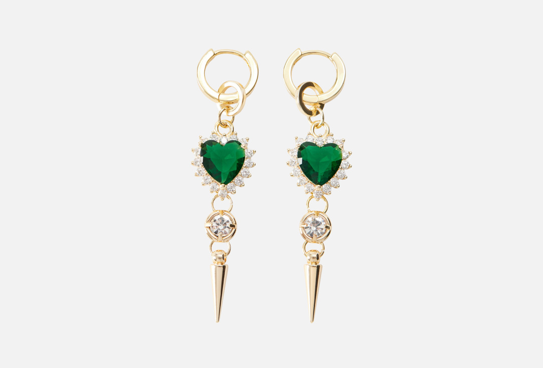 Изображение товара Элегантные серьги Forat с зеленым сердечком, родирование и кристаллами