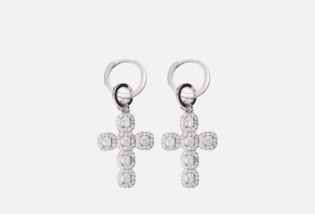 Изображение товара Серьги Forat white crosess крест белый длина 10 см с кристаллами