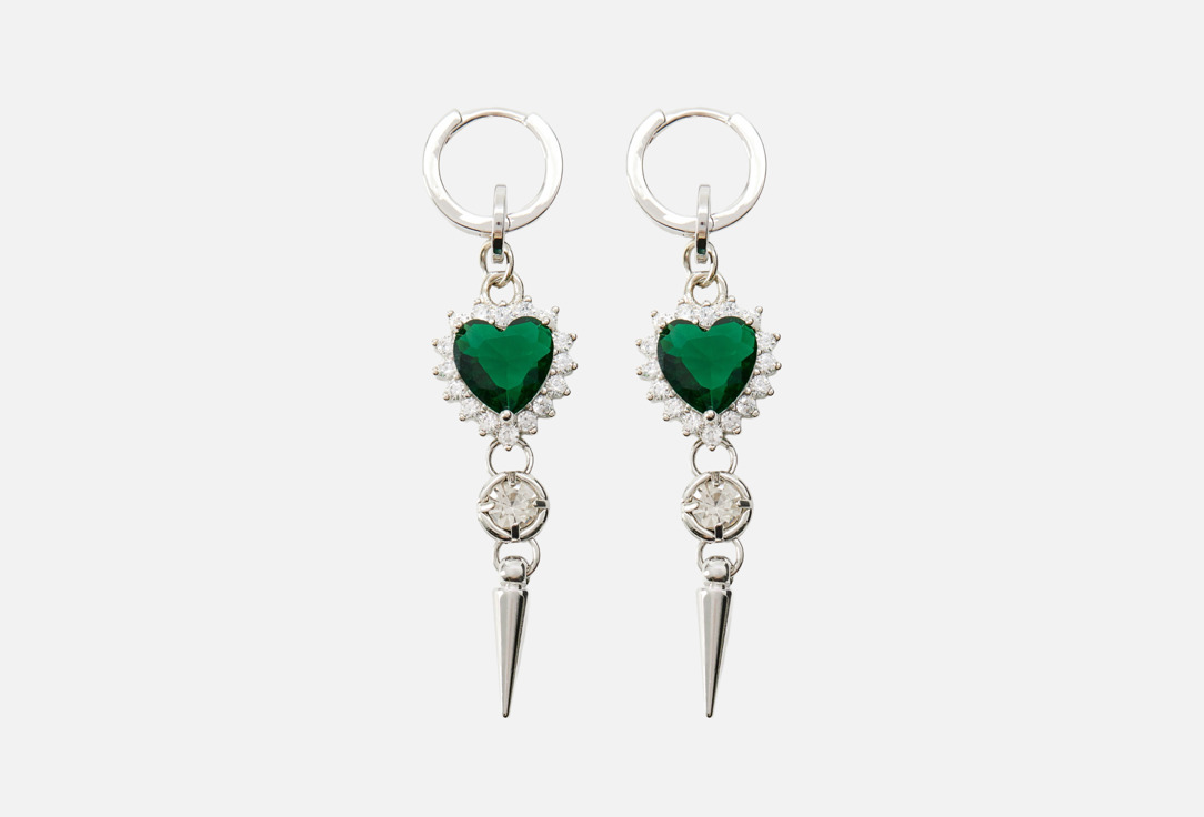 Изображение товара Серьги Forat Heartbreaker Green Color с кристаллами 10 см серебро