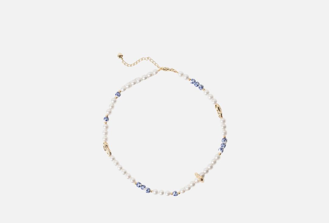Изображение товара Колье MOMENTS BEADS Gzhel из жемчуга и керамики, позолота, 35 см