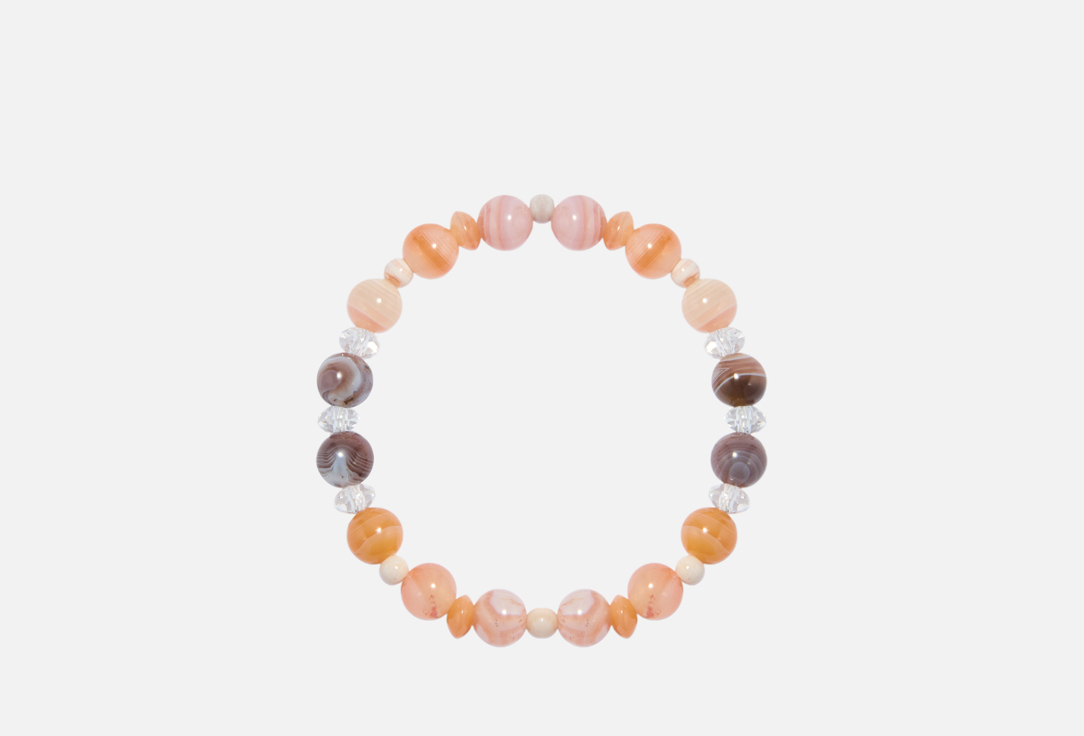 Изображение товара Браслет из натуральных камней D.Stone серый и розовый агат с кристаллом 18-22 см