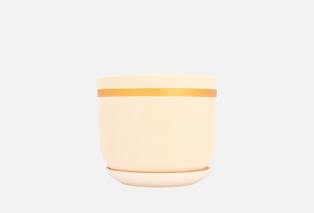 Изображение товара Горшок с поддоном KOMPOZIT Замша золото белый 15,4 см керамика