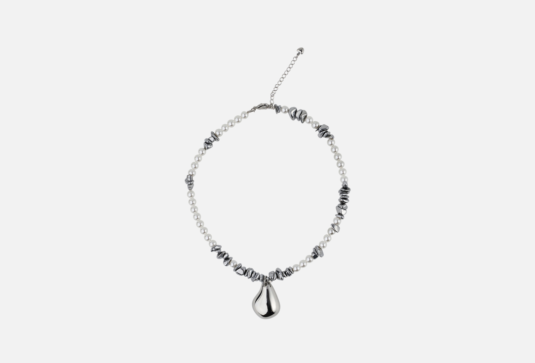 Изображение товара Колье 19.stone капля металла из жемчуга и гематина ручной работы