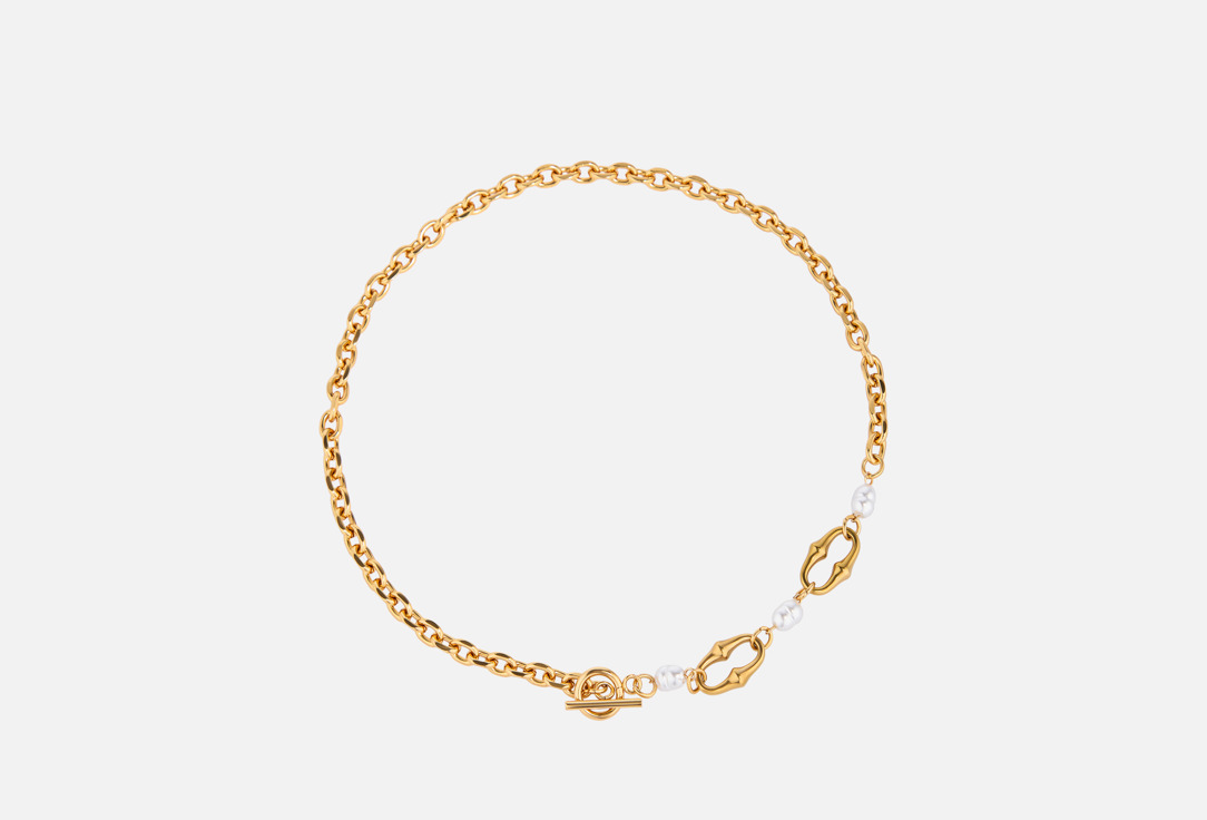 Изображение товара Колье 19.stone из нержавеющей стали с жемчугом, длина 49 см, позолота