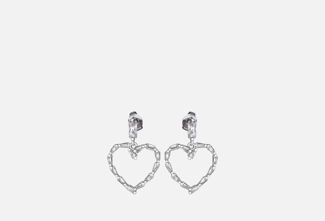 Изображение товара Серьги Ice&High сердце из ювелирного сплава с кристаллом и покрытием родий