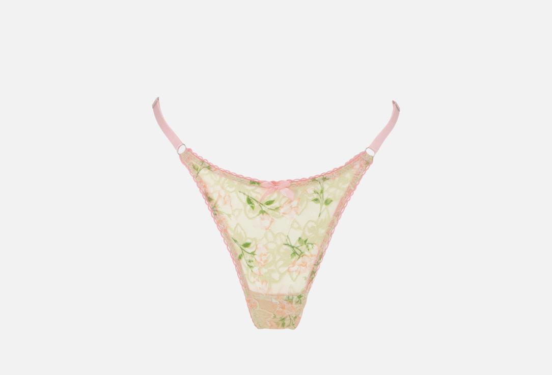 Изображение товара Трусы-стринги Chloe OHMYMARR из нежного кружевного нейлона, светло-зеленый, цветочный принт