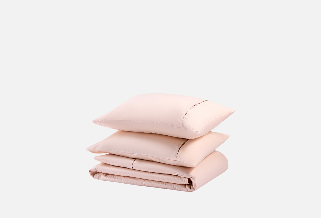 Изображение товара Комплект постельного белья Mollen с бантовой складкой, ваниль и розовые пионы, Евро